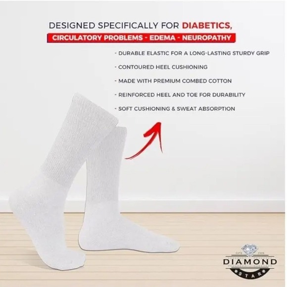 Diamond Star Diabetic Socks 13-15 Black Non-Elastic Loose Fit Top 10-13 4pk - Picture 4 of 7